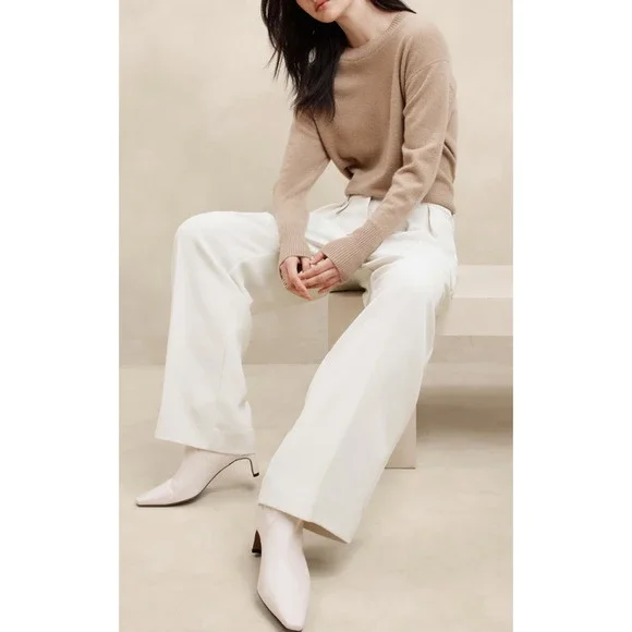 Banana Republic Relaxed Trouser Pleated Wide Leg Pockets Cream Women's Size 10 - Picture 14 of 14